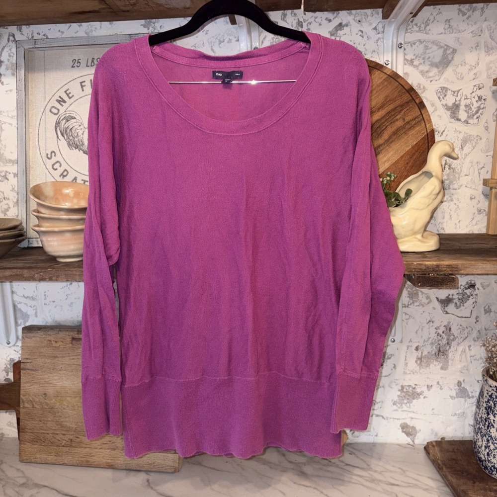 GAP Plum Purple 100% Cotton Long Sleeve Basic Pullover T Shirt Light Weight